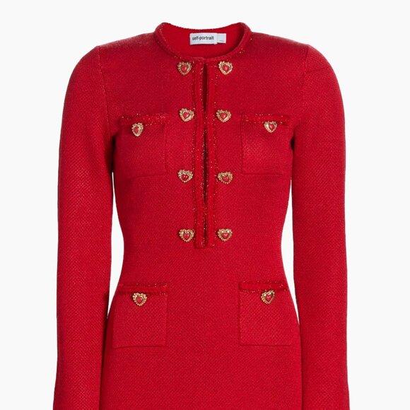 Self-Portrait Heart Button Red Knit Dress sz M (NWOT) - Picture 2 of 2